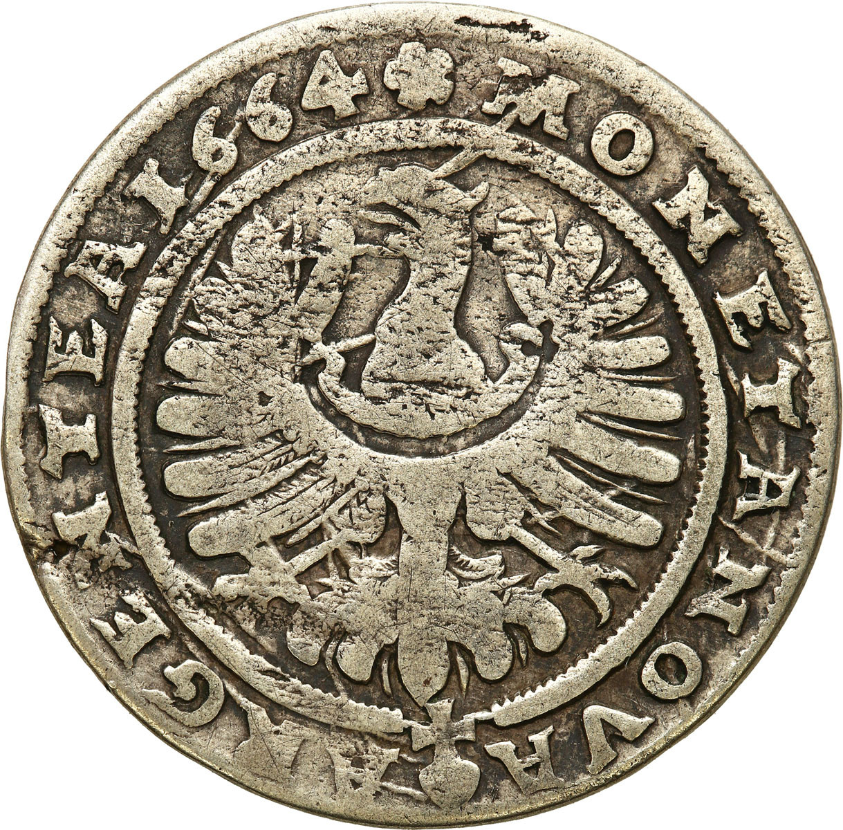 Śląsk, Księstwo Legnicko-Brzesko-Wołowskie. Krystian Wołowski (1639-1673). 15 krajcarów 1664, Brzeg